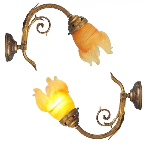 Einzelstück wunderschöne romantische original Jugendstil Messing Wandlampe 1920