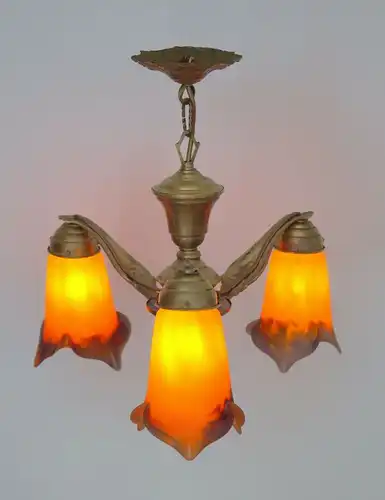 Französische original Jugendstil Deckenlampe Hängeleuchte Art Déco Lampe Messing