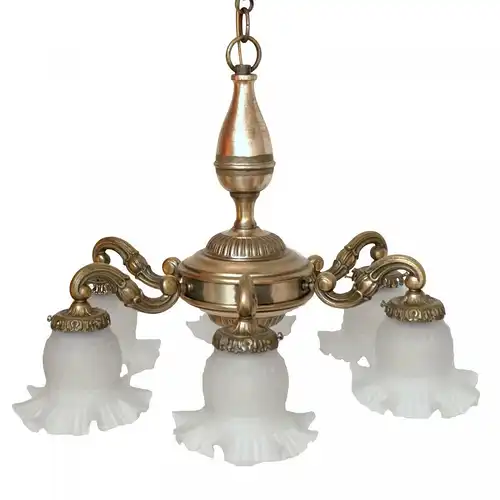 Prachtvolle original Jugendstil Deckenlampe Hängeleuchte Lüster Messing 1910