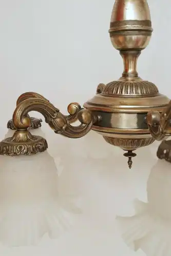 Prachtvolle original Jugendstil Deckenlampe Hängeleuchte Lüster Messing 1910