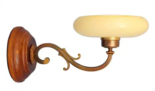 Tolle Jugendstil Wandlampe Messing Holz antiker original Opalglas-Schirm