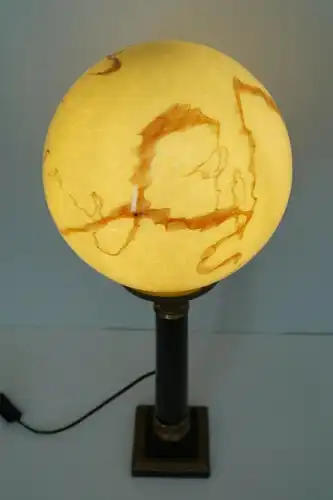 Unikat Art Déco Schreibtischleuchte Keramik Messing Tischlampe Bankerlampe