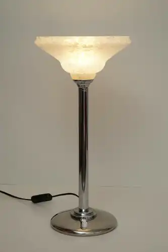 Unikat Bauhaus Art Déco Tischlampe Mazda Tischleuchte antikes Opalglas Chrom