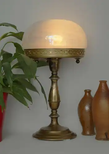 Unikat Jugendstil Pilzlampe Lötz Messinglampe irisierend Tischlampe