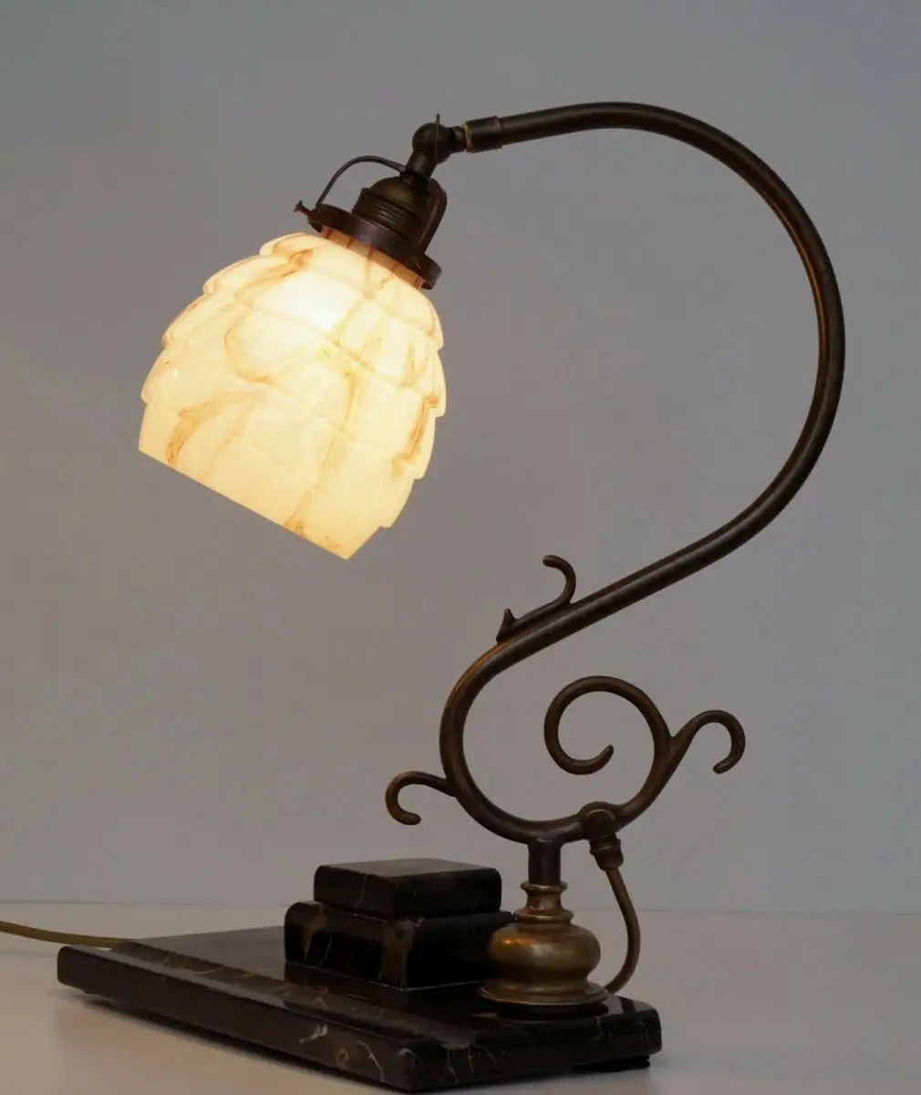 Unikat original Art Déco Bauhaus Bankerleuchte Bankerlampe Schreibtisch Marmor 1