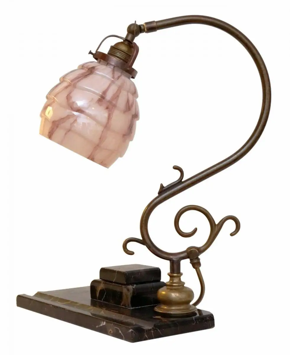 Unikat original Art Déco Bauhaus Bankerleuchte Bankerlampe Schreibtisch Marmor 2
