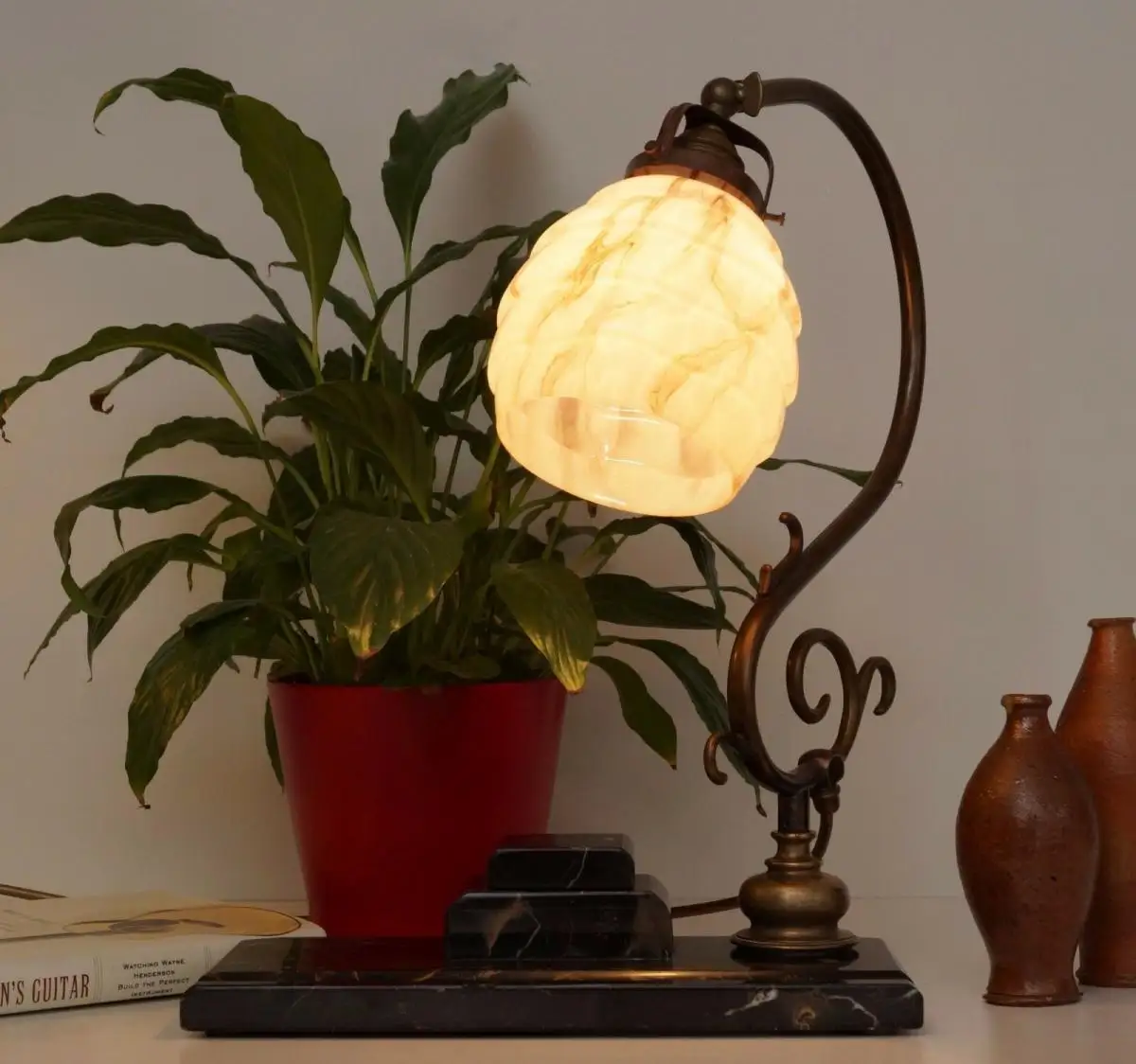 Unikat original Art Déco Bauhaus Bankerleuchte Bankerlampe Schreibtisch Marmor 3