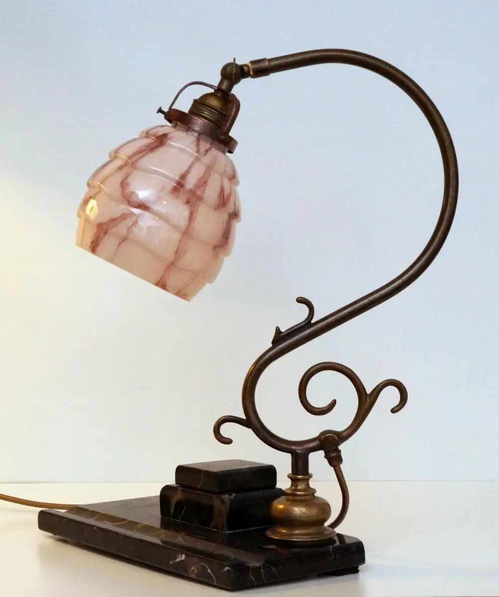 Unikat original Art Déco Bauhaus Bankerleuchte Bankerlampe Schreibtisch Marmor 4