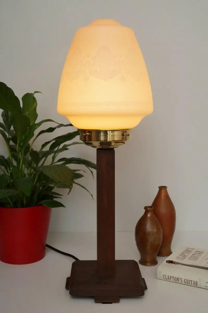 Sehr seltene original Art Déco Schreibtischlampe um 1930 Holz rosé 2