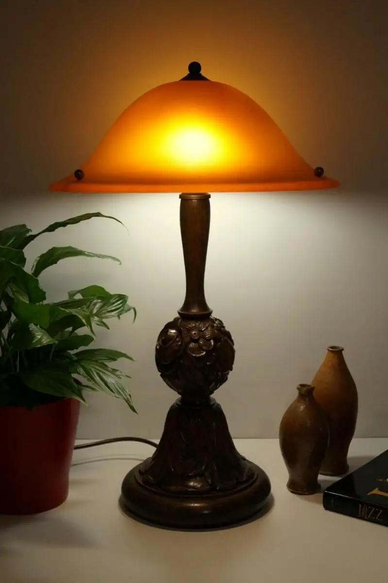 Einzelstück original Jugendstil Tischlampe Salonleuchte geschnitzt um 1920 2