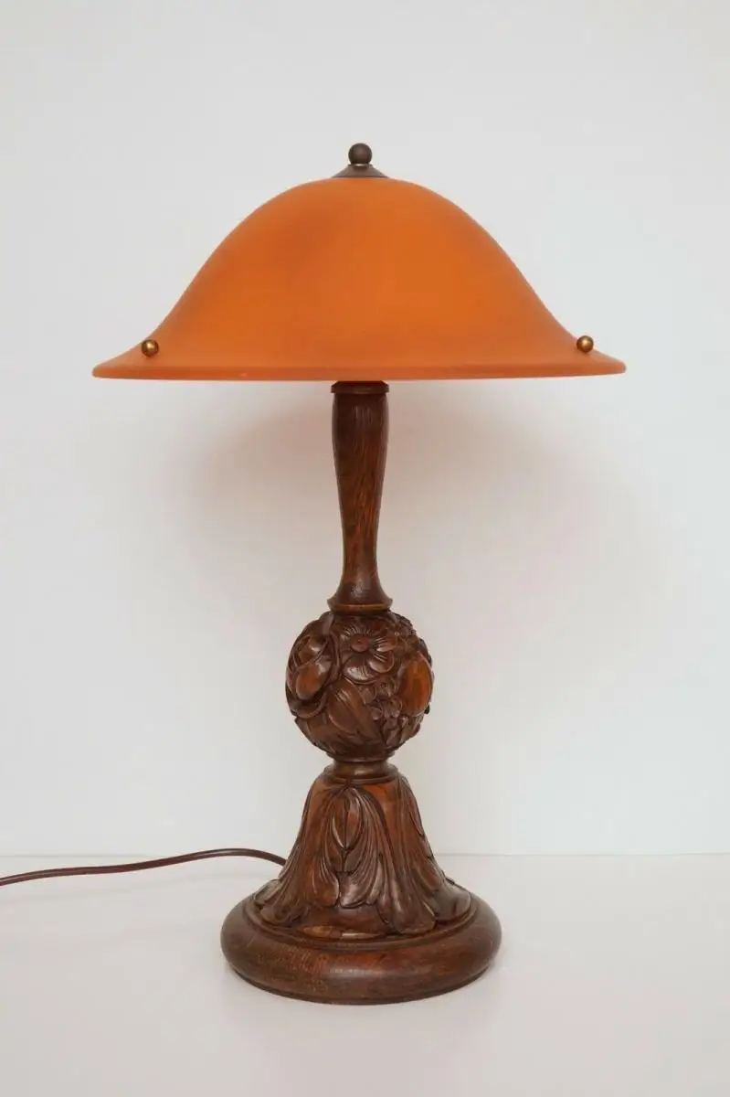 Einzelstück original Jugendstil Tischlampe Salonleuchte geschnitzt um 1920 3