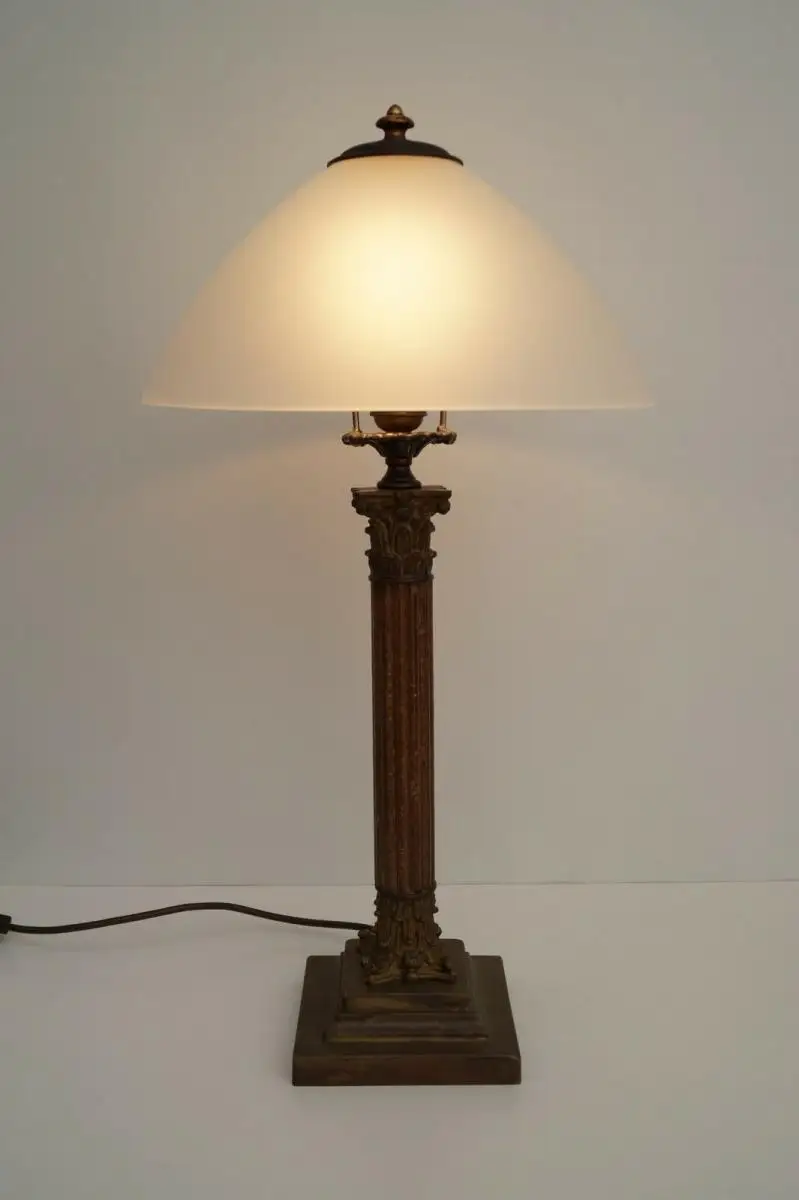 Sehr große original Jugendstil Salonleuchte Schreibtischlampe Messing Holz 60 cm 3