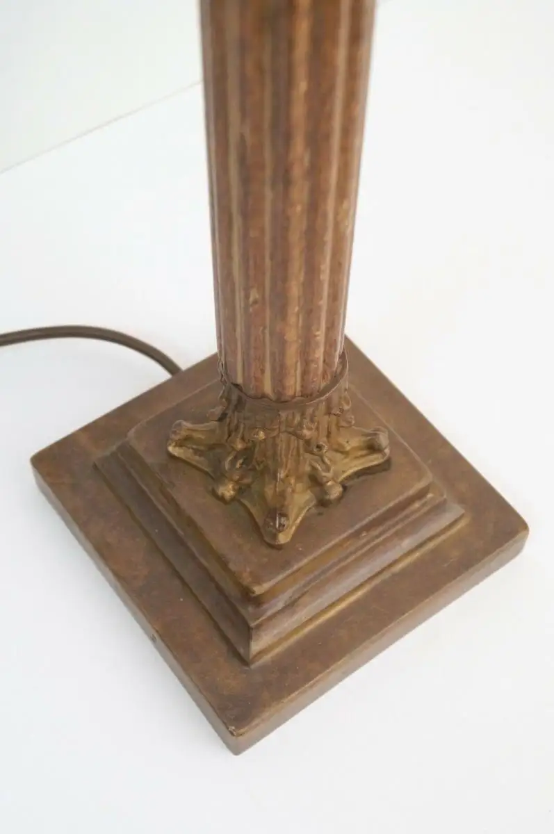 Sehr große original Jugendstil Salonleuchte Schreibtischlampe Messing Holz 60 cm 4