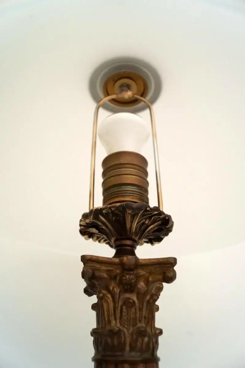 Sehr große original Jugendstil Salonleuchte Schreibtischlampe Messing Holz 60 cm 6