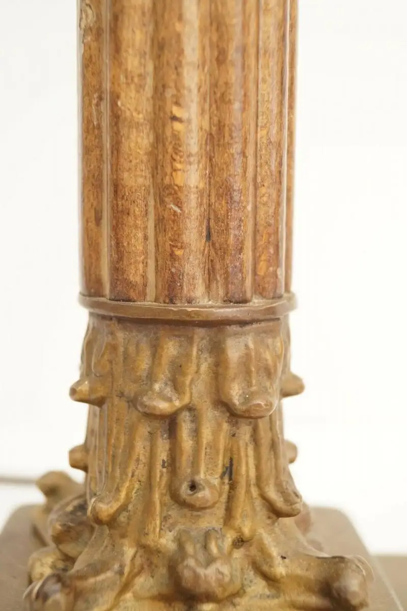 Sehr große original Jugendstil Salonleuchte Schreibtischlampe Messing Holz 60 cm 7