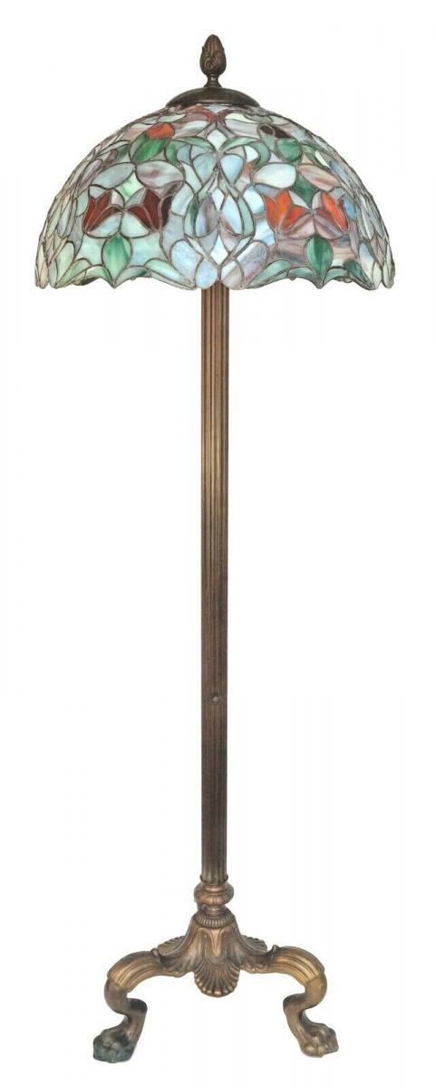 Jugendstil Tiffany Stehlampe Stehleuchte Löwenpranken Messing 146 cm