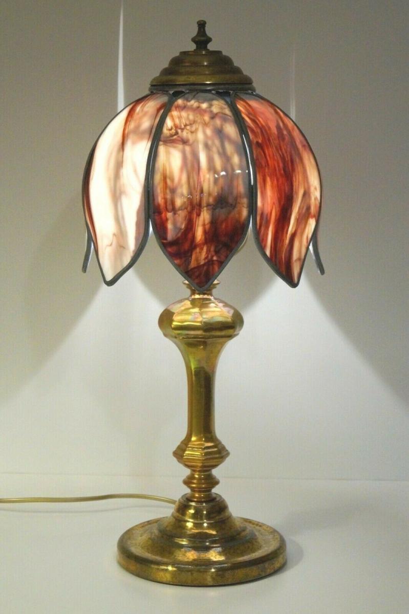 Unikate Jugendstil Tiffany Leuchte Tischlampe Messing