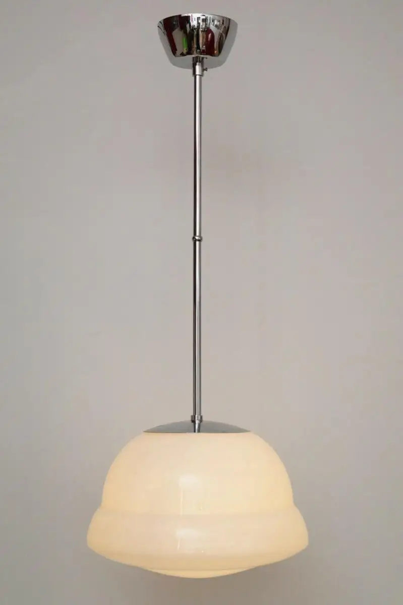 Klassische Bauhaus Art Deco Deckenlampe Chrom Hängeleuchte original Schirm 0