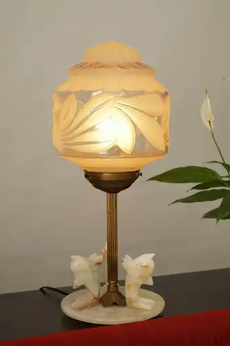 Unikate Design Tischlampe Schreibtischleuchte Lampe "WHITE DOLPHINS" Onyx