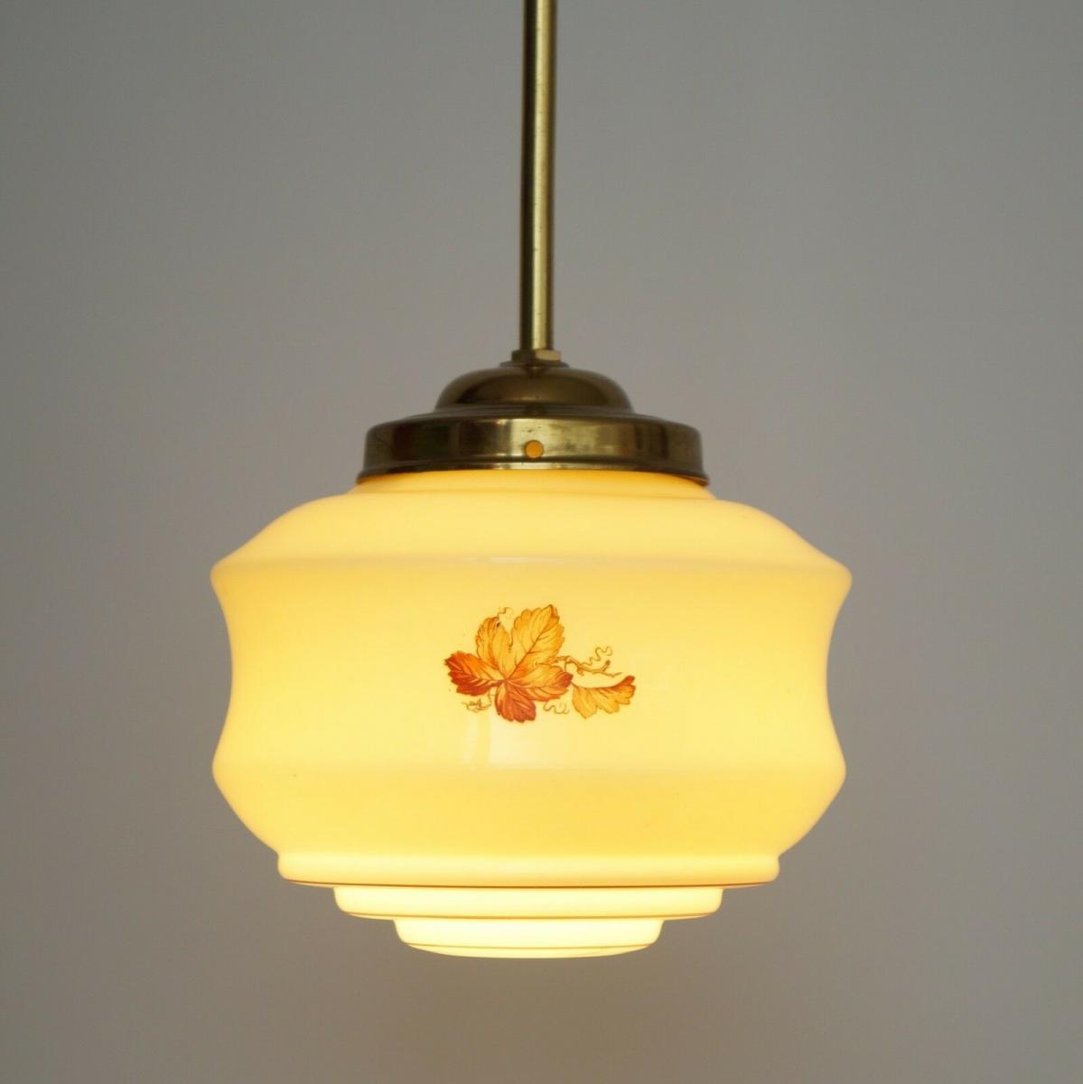 Deckenlampe Jugendstil Hängelampe Lampe Antik Pendelleuchte Opal Glas Messing 