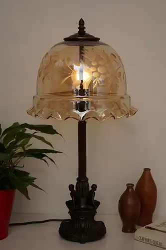 Jugendstil Lampe Prunk Tischleuchte "MENAGÉ À TROIS" 1920 Leuchte