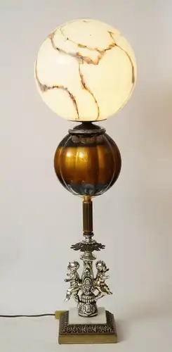 Jugendstil Lampe Leuchte "SILVER ANGELS" Unikat Opalglas 94 cm hoch