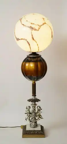 Unique Art nouveau salon "SILVER ANGELS" verre opal unique 94 cm de haut