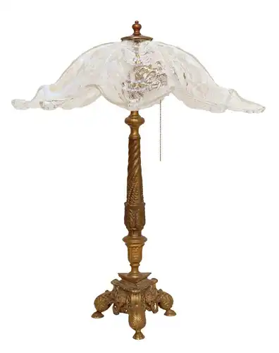 Sehr große elegante Jugendstil Tischleuchte Messinglampe Unikat 1940 Löwenköpfe