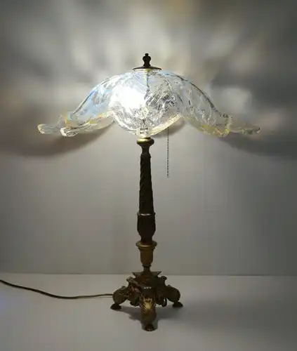 Sehr große elegante Jugendstil Tischleuchte Messinglampe Unikat 1940 Löwenköpfe