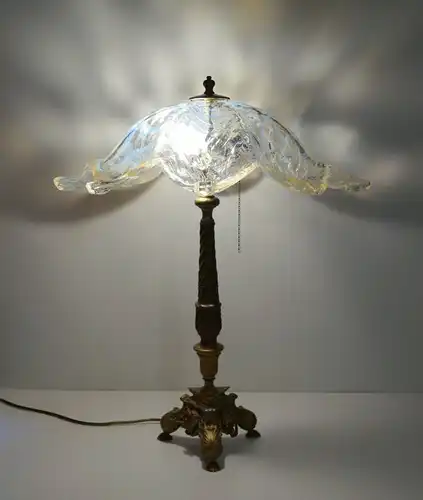 Très grande élégante lampe de table Art Nouveau en laiton Unikat 1940 têtes de lion