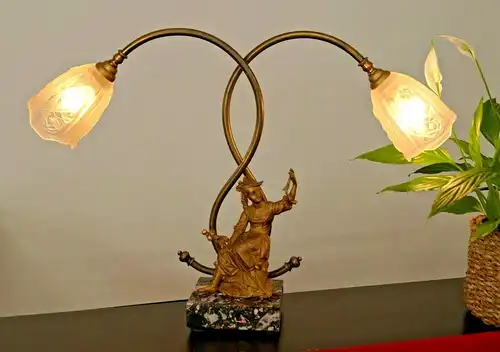 Jugendstil Lampe Leuchte Schreibtisch Tischlampe Sammlerstück Messinglampe