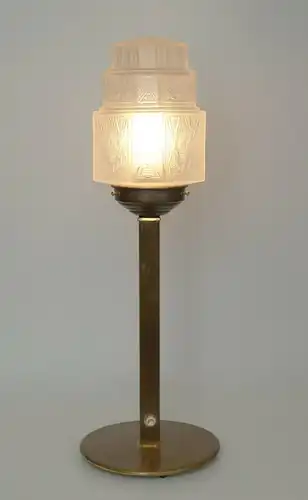 Art Déco Lampe Tischleuchte "GOLDEN SKRAPER" Messinglampe GEORGES LELEU VERRE