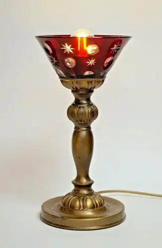 Art nouveau lampe de table table de chevet lampe en laiton homme de nuit verre cristal unique