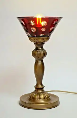 Jugendstil Tischlampe Nachttisch Messinglampe Nachtmann Kristallglas Unikat