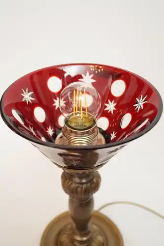 Art nouveau lampe de table table de chevet lampe en laiton homme de nuit verre cristal unique
