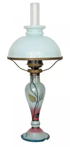 Chouette Art Nouveau Lampe à pétrole Verre peint à la main Unicat signé