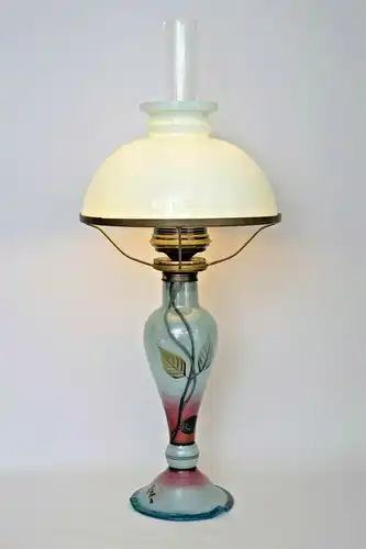 Chouette Art Nouveau Lampe à pétrole Verre peint à la main Unicat signé