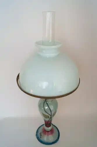 Chouette Art Nouveau Lampe à pétrole Verre peint à la main Unicat signé