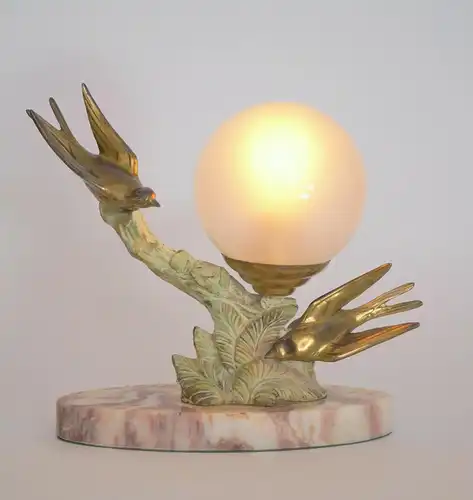 Art Deco Lampe Tischleuchte "PETITES HIRONDELLES" Verrier figürlich 1920 Leuchte