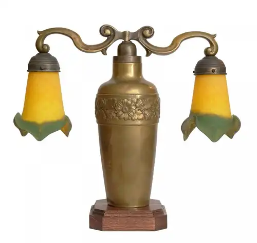 Jugendstil Lampe Leuchte "TWO TULIPS" Messinglampe Berlin Unikat Verré