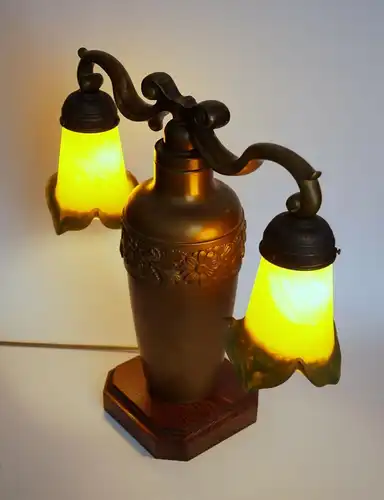 Jugendstil Lampe Leuchte "TWO TULIPS" Messinglampe Berlin Unikat Verré