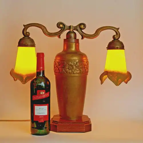 Jugendstil Lampe Leuchte "TWO TULIPS" Messinglampe Berlin Unikat Verré