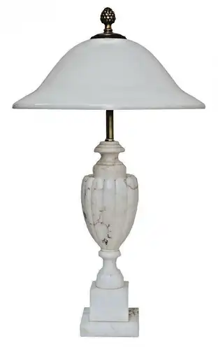 Riesige Art Déco Salon Tischleuchte Alabaster 1940er Schreibtischlampe Opalglas