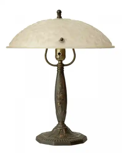 Art Déco lampe de table verre d'antique signé lampe en laiton design banquier unikat