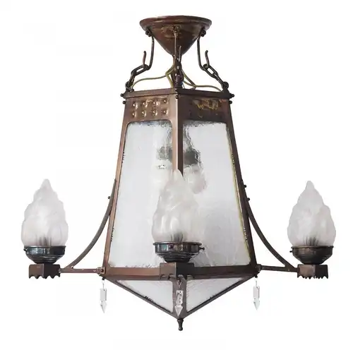 Lustre de plafond Art nouveau exceptionnel 1900 lampe suspendue rar