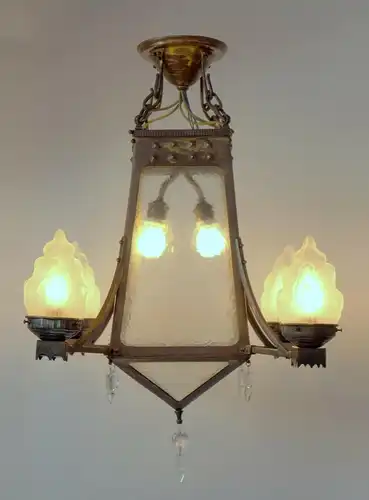 Lustre de plafond Art nouveau exceptionnel 1900 lampe suspendue rar