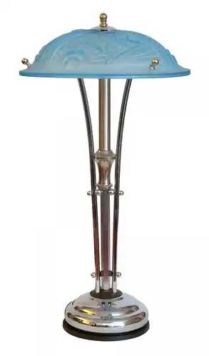 Art Déco Lampe Degué Tischleuchte "COMET" Tripod Chrom Schreibtischlampe Leuchte