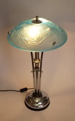 Unikat Art Déco Dégué Lampe de table "COMET" Tripod Lumières de bureau Chrome