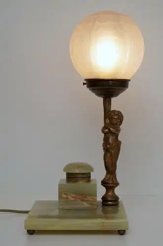 Unikat Art Déco Schreibtischlampe Tischleuchte "MARBLE ANGEL" Putto Engel