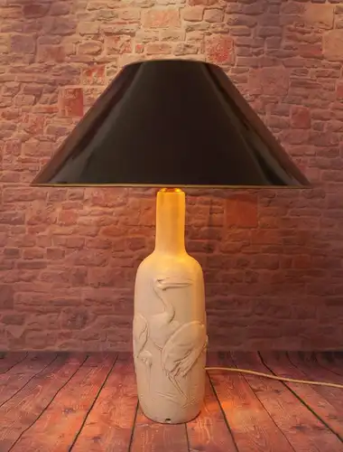 Magnifique maison de campagne lampe de table en céramique ligneur de poisson "HERONS" 1970